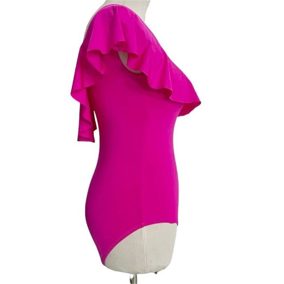 Trina Turk Size 2  One Piece Off The Shoulder Bathing Suit Swimwear Ruffle - Picture 5 of 9